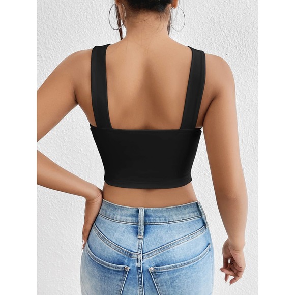 Minimalist 90s Crisscross Crop Halter Top tank black - Picture 2 of 11